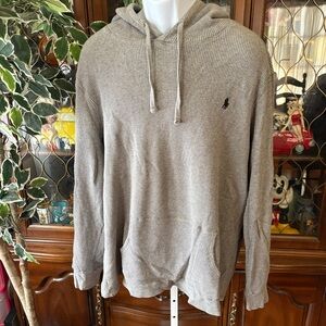 Polo Ralph Lauren Waffle Knit Pullover Hoodie Thermal Light Gray Men's Size XL
